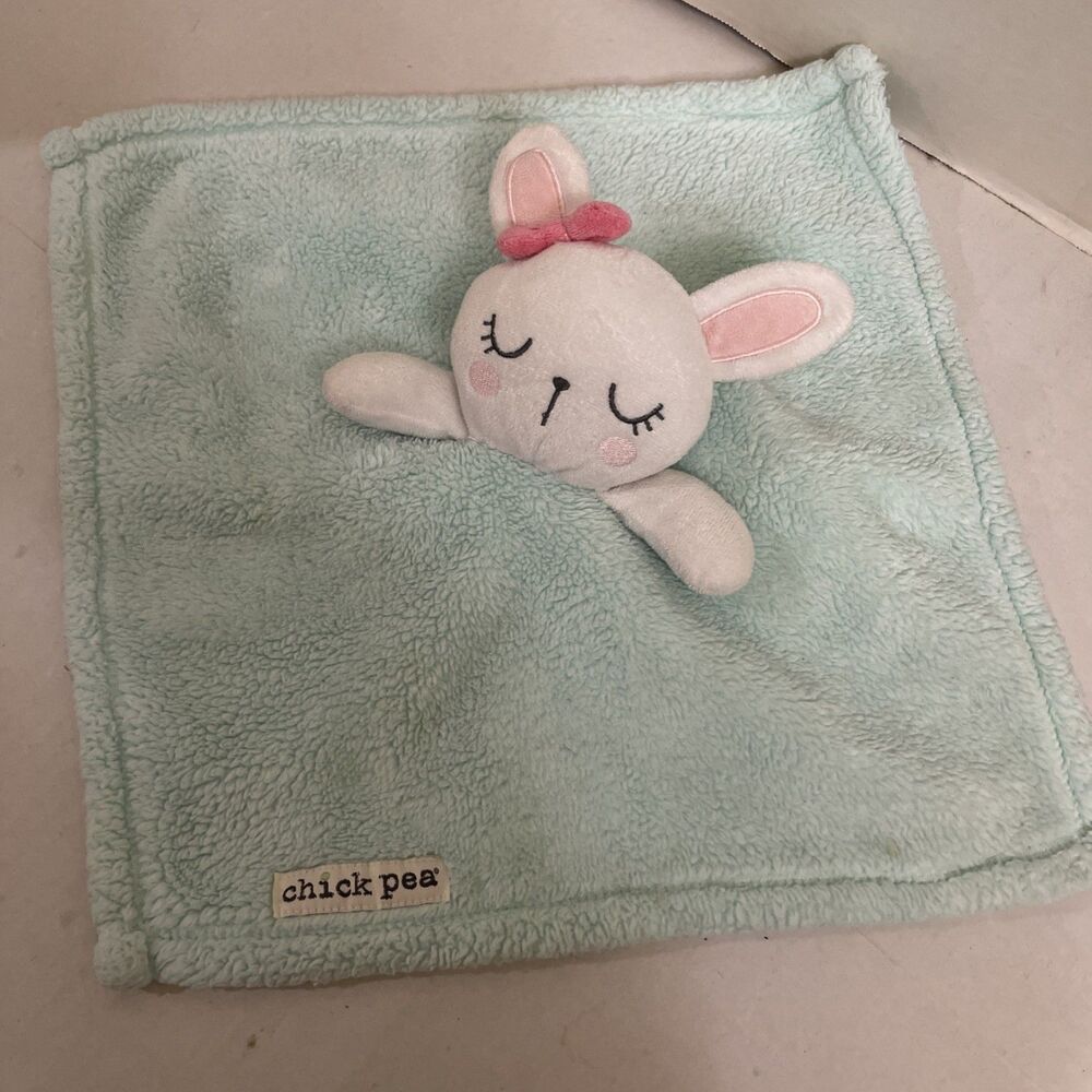 Chick Pea Lovey Bunny Rabbit Fleece Green White Pink Security Blanket 15”